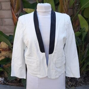 XOXO White & Black Faux Leather Open Front Blazer Jacket XL